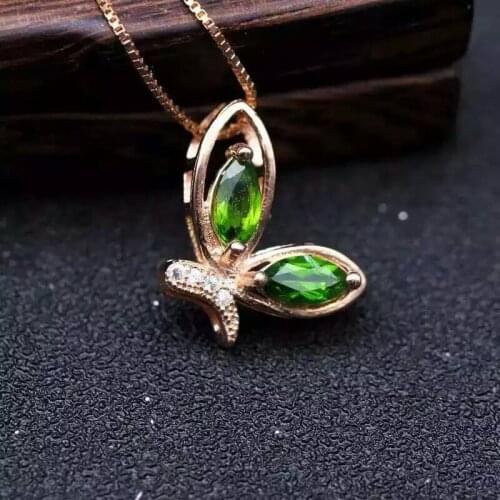 Natural green diopside stone pendant 925 Sterling silver Natural gemstone Pendant Necklace trendy lovely dragonfly jewelry