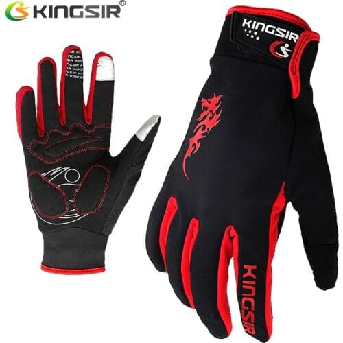KINGSIR Winter Autumn Touch Screen Cycling Gloves Men Women Non-slip Sport Bike Gloves Shockproof Full Finger Bicycle Gloves