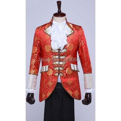Jacket+pants+vest+tie) European suit court dresses costume stage show red for singer dancer star performance party sets