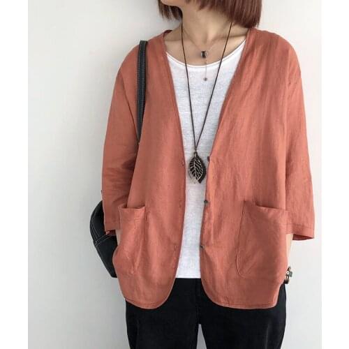Casual Wild Linen Suit Jacket Korean Womens Summer Thin Coat Top Fashion Temperament Cotton and Linen Blazer Shirt Coat K541