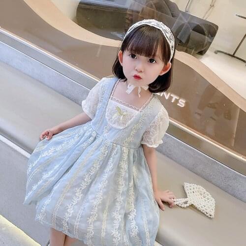 Girls Dresses 2021 Summer Short-sleeved Lace Mesh Dress Princess Dress Birthday Party Dress Flower Girl Dresses for Weddings