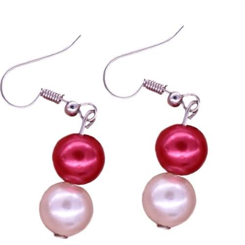 Promotion Gifts Custom Trendy White Red Pearl Earrings DST Symbol Jewelry