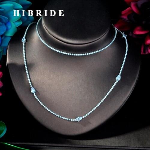 HIBRIDE Luxury Brilliant Small Size Cubic Zircon Double Link Sweater Chain Necklace For Women Wedding Accessories N-788