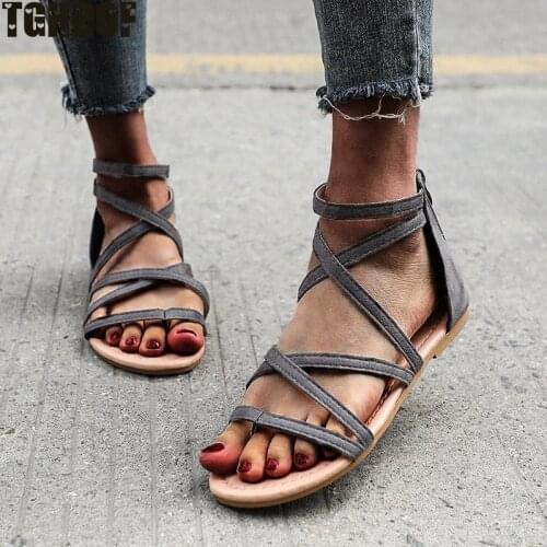Sandals Flat Sandals Open Toe Roman Summer Beach Shoes For Women Boho Zipper Flip Flops Casual Summer Beach Sandals