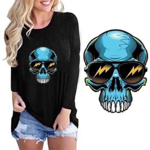 Sunglasses Skull Bones Ironing on Heat Transfer A-level Washable Patches Stickers for Clothes DIY Appliques Wholesale Patches