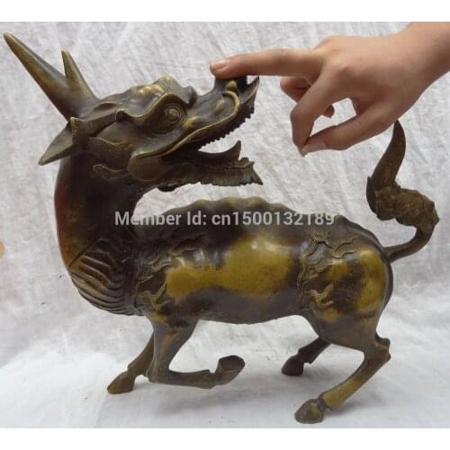 Xd 0015 15" China Bronze Animal FengShui Protect Unicorn Dragon Kylin Statue Figurine