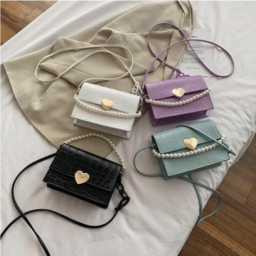 New Fashion Women Crossbody Bag High Quality PU Leather Pearl Decor Ladies Shoulder Handbags Stylish Small Messenger Purse 2020