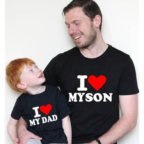 1pcs Summer Men T-shirt Kids Clothes I LOVE MY DAD/SON THIS MUCH Letter Print Family Matching Clothes Dad and Son T-shirt