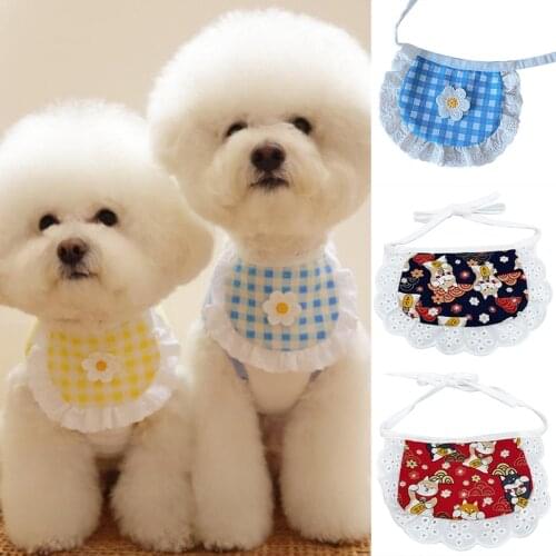 Plaid Flower Printed Small Dog Scarf 1PC Cotton Fashion Pet Dog Neck Bibs Adjustable Cute Puppy Pet Collar Flowers Dog Scarf