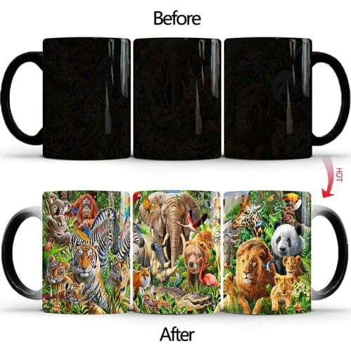 1Pcs New 350mL Animal World Color Changing Cup Creative Personality 2 Styles Coffee Milk Juice Water Magic Mug Gifts for Friends