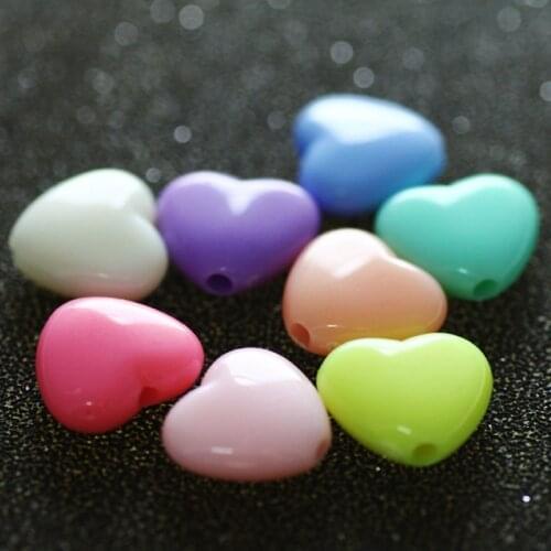 100Pcs/Lot Mixed Multicolor Heart Acrylic Charm Beads for Kids DIY Handmade Ctrafts Necklace Bracelet Jewelry Making Accessories