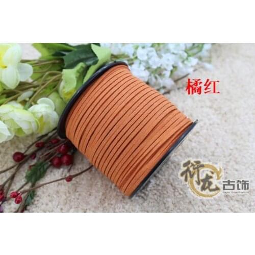 100yards/ Roll 3mm x 2mm orange red Flat Faux Suede Korean Velvet Leather Cord DIY Rope For Bracelet Necklace 019005015