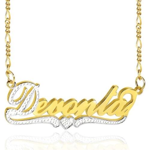 18K Gold Plated Two-Tone Personalised Name Necklace with Heart Custom Letter Necklaces Pendant for Women Girls Jewelry Gift