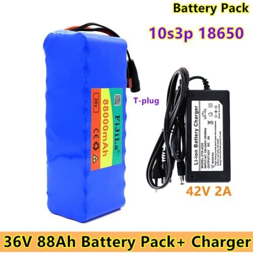 2021 New 10s3p 36V 88Ah lithium Battery 500W High Power 88000mAh Battery 36V Ebike Electric Bike Charger BMS + 42V2A Charger