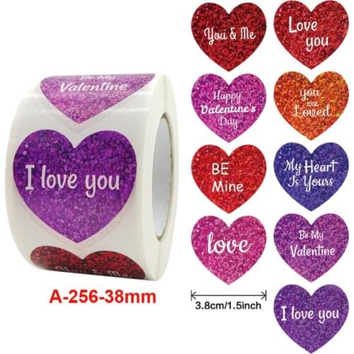 500pcs/roll 1.5" Large Happy Valentines Day stickers Wedding Love Stickers Heart Envelopes Gift package Seal Labels Party Decor