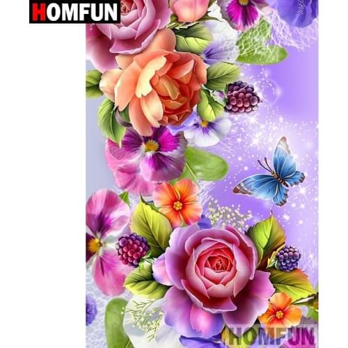 HOMFUN Full Square/Round Drill 5D DIY Diamond Painting "Flowers & Butterflies" Embroidery Cross Stitch 5D Home Decor A07674