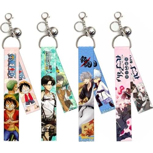 Attack on Titan Lanyard Keychain Key Chain Key Ring Anime One Piece Luffy Zoro GINTAMA Toilet Bound Pendant Keyring Gifts