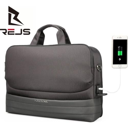 REJS LANGT Business Men Briefcase USB Charging 15.6 Inch Laptop Bag Male Notebook Handbag Anti-Theft CrossBody Bags Kingsons SAC