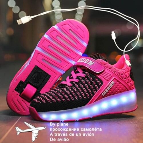 New One wheels USB Charging Fashion Girls Boys LED Light Roller Skate Shoes For Children Kids Sneakers With Wheels Two wheels