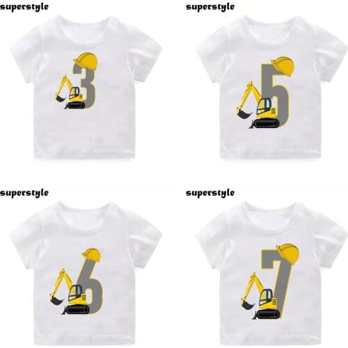 Summer Number 1-10 Excavator Custom Name Kids Shirts Children Personalized Birthday Shirt Kids Clothes Toddler Boys Tops DHKP490