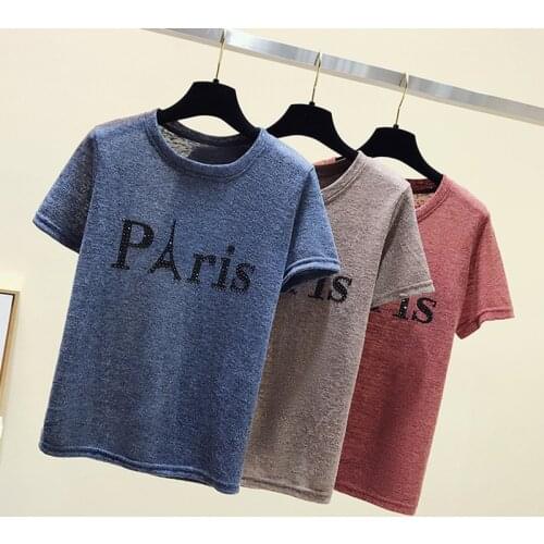 GGRIGHT Letter Tees T shirt Women Tops Summer Plus Size Korean Clothes Woman Tshirt Short Sleeve Diamond Sweet Tee Shirt Femme