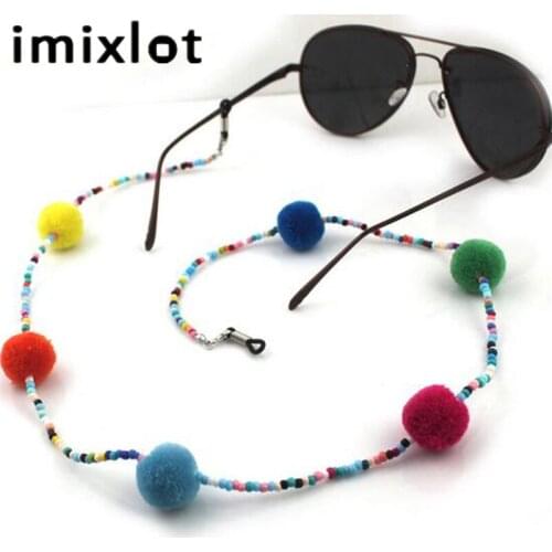 IMIXLOT New Arrival Colorful Bead Pompon Eyewear Chain Necklace Reading Glasses Cord Holder Neck Strap Rope