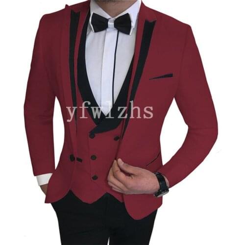 Handsome One Button Groomsmen Peak Lapel Groom Tuxedos Wedding Dress Men Suits Blazer Prom Dinner (Jacket+Pants+Tie+Vest) B129