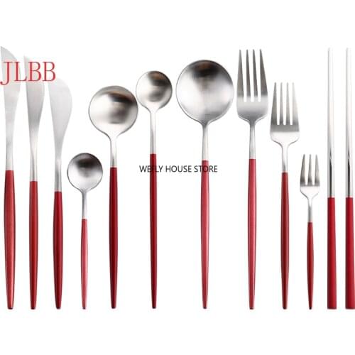 Red Silver Cutlery Set Aristocratic Party Wedding Home Restaurant Western Tableware Steak Knife Fork Coffee Spoon Teaspoon Set
