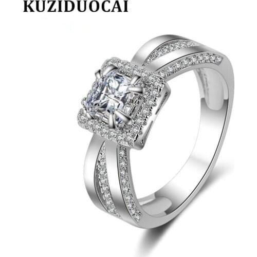Kuziduocai New Fashion Jewelry Zircon Square Stainless Steel Prominent Wedding Bride Party Rings For Women Anillos Mujer R-426