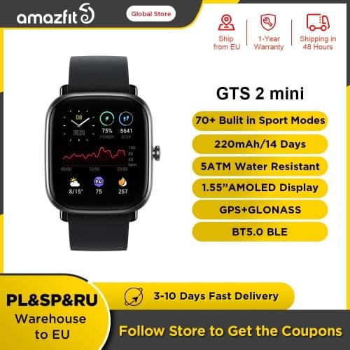 Global Version Amazfit GTS 2 Mini GPS Smartwatch AMOLED Display 70 Sports Modes Sleep Monitoring Smart Watch For Android For iOS