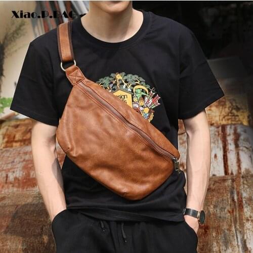 Mens Simple Design Chest bag Superior Leather Single shoulder bag messenger belt bag Casual sports crossbody Bag Satchel