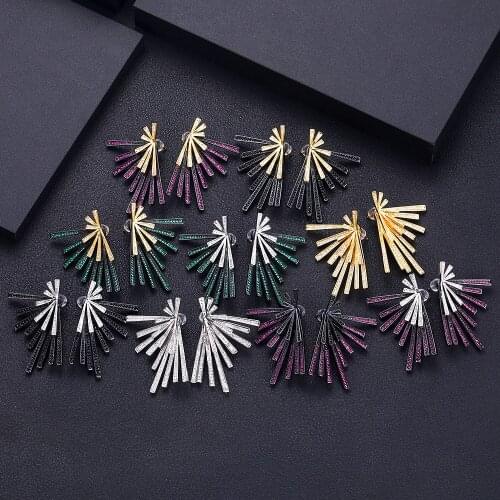 Jankelly firework Multicolor Full Mirco Pink Cubic Zirconia Setting European brincos Wedding Hoop Earring Ring Jewelry Set