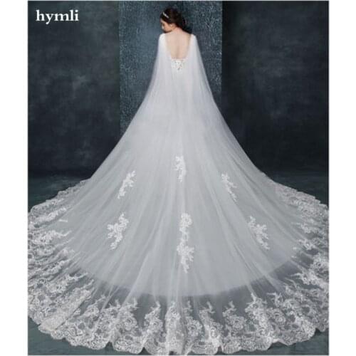 Cloak Veil One Layer 3.5 Meters Shoulder Veil Lace Applique Wedding Veil Long Bridal Cape Veil