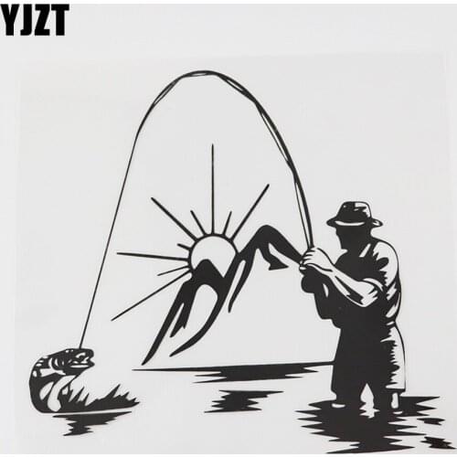 YJZT 15.2CMX13.9CM Outdoor Sports Fishing Decal Vinyl Car Sticker Black/Silver 8A-0936