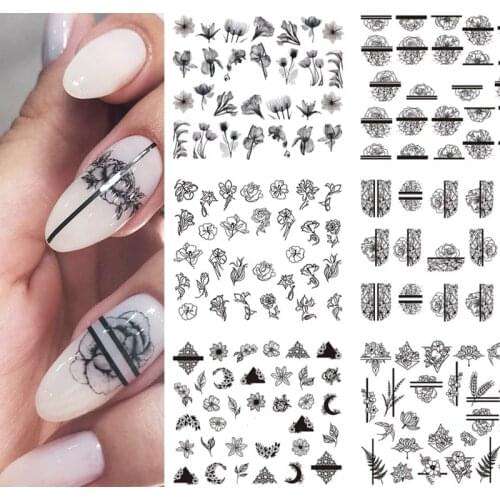 New arrived 3D Valentin Nail Stickers Decals Black Flower Bird Style Adhesive Stickers Nail Art Decoration Z0295