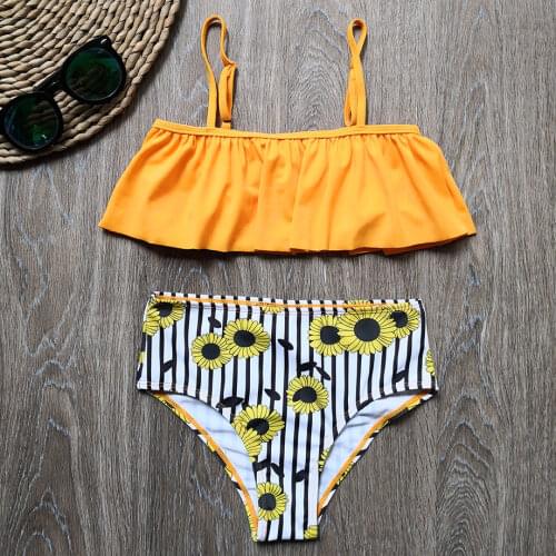 5-14 Years Girl Swimsuit Kids Floral Teenager Girl Bikini Set Falbala Two Piece Childrens Swimwear Girls Bathing Suit Beachwear