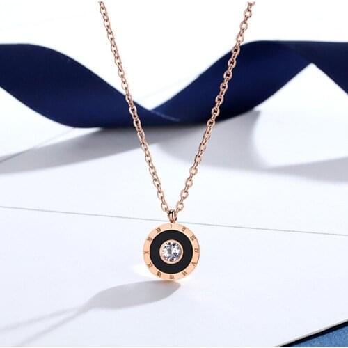 Luxury Roman numerals Stainless Steel Necklace For Women Geometric Crystal Titanium Steel Necklace Female Jewelry Girl Friend