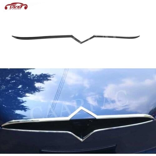 Carbon fiber material Front middle Net lower trim strip ABS Carbon Look Cover Hood Trim for Tesla Model X SUV 2020