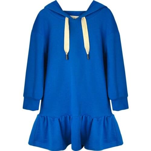 Girls dress spring and autumn 2019 new casual sweater hooded sports wind ruffled female dress