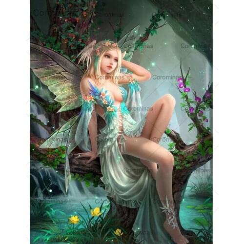 Full Diamond Painting Fairy On Tree Diamond Embroidery 5D Diy Mosaic Rhinestones Picture Needle Crafts and Arts for Home Decor
