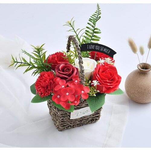 Portable Artificial Rose Soap Flower Basket Of Bouquet For Wedding Decoration Anniversary Birthday Valentines Day Gift