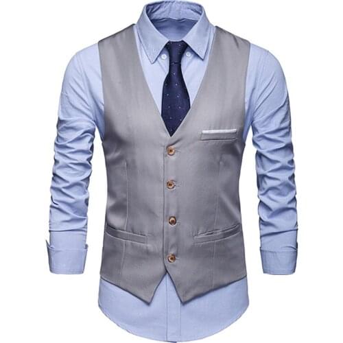 Plus Size Formal Men Solid Color Suit Vest Single Breasted Business Waistcoat Men Clothing