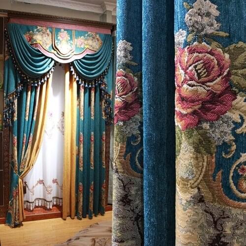 European Style Luxury Embroidered Curtains For Living Room Windows Bedroom Apartment Custom Curtains American Retro Chenille