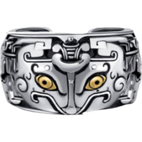 S925 silver jewelry silver ring opening a gluttonous retro animal