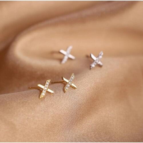 925 Sterling Silver Zircon Cross Charm Stud Earrings For Women Girls Party Jewelry eh731