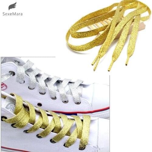 SexeMara Gold Metallic Glitter Flat Shoelaces Canvas Sneaker Athletic Boots Shoe 45 inch