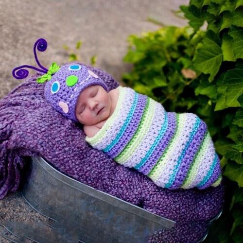 Caterpillar Sleeping Bag Pattern Newborn Photography Photo Props Handmade Knitted Baby Animal Costume Shower Gift