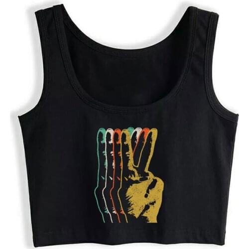 Crop Top Female Peace - Vintage Retro Hippie Good Vibes Gift Kawaii White Custom Tops Women