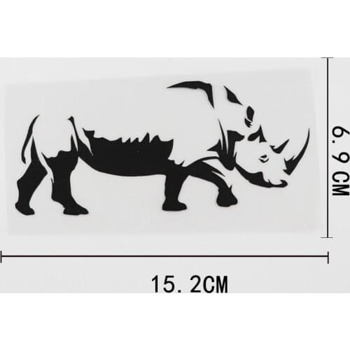 15.2CMX6.9CM Funny Rhinoceros Zoo Tribal Rhino Vinyl Car Sticker Black/Silver 8A-0136