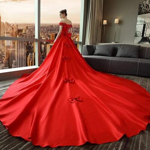 Dubai Boat Neck Sexy Red Ivory Luxury Wedding Dresses 2021 Satin Applique Sleeveless Bridal Gowns Customer SIzes